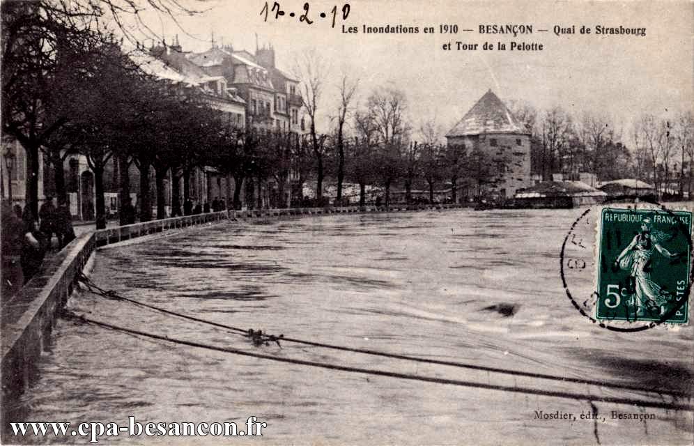 Les Inondations en 1910 - BESANÇON - Quai de Strasbourg et Tour de la Pelotte